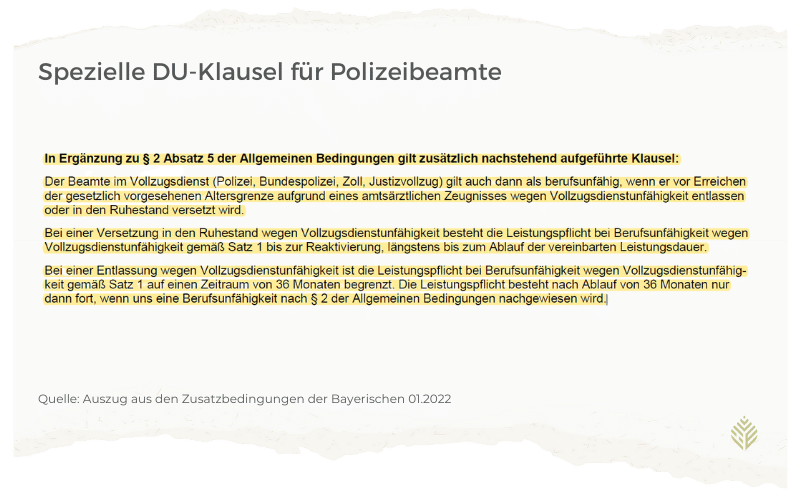 DU-Klausel für Polizisten Bayerische Versicherung